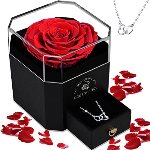 Rosa Stabilizzata Vera, Rosa Eterna Confezione Regalo Con Collana, Idee Regalo Donna per San Valentino, Anniversario, Festa della Donna, Compleanno, Matrimonio, Fidanzata, Moglie, Mamma, Madre – idea regalo udinese