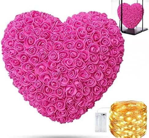 GRINADA® Cuore Di Rose Fiori Artificiali Con Scatola Confezione Idea Regalo Romantico Per Lei San Valentino Fidanzata Compleanno Festa Della Donna Mamma (Rosa) – idea regalo laziale