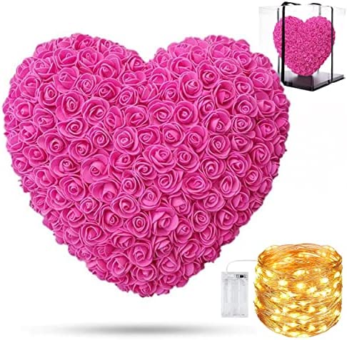 GRINADA® Cuore Di Rose Fiori Artificiali Con Scatola Confezione Idea Regalo Romantico Per Lei San Valentino Fidanzata Compleanno Festa Della Donna Mamma (Rosa) – idea regalo laziale