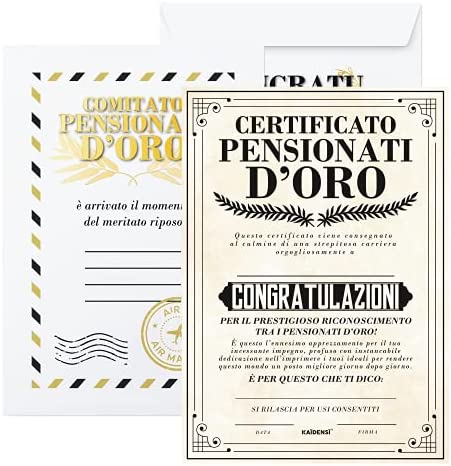 Idea Regalo Pensione Uomo Donna – Certificato Personalizzabile Pensionati d’Oro – Idee Regali per Pensionata e Pensionato Originale – Gadget Biglietto Auguri Originale – idea regalo inter