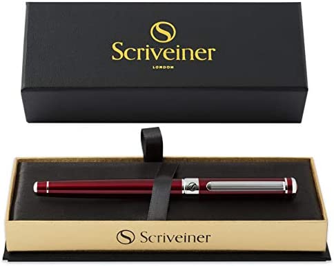 Scriveiner Deep Crimson Red Rollerball Pen, Splendida Penna Roller Laccata Rosso Cremisi, Decori Cromati, Refill Schmidt, Penne Eleganti, Professionali, da Ufficio, Idee Regalo per Lui e per Lei – idea regalo romanista