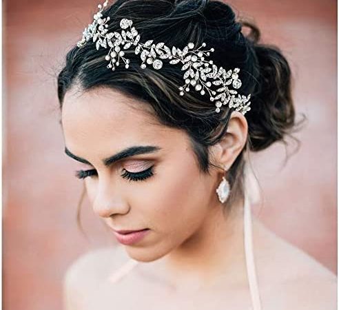 SWEETV Cristallo Copricapo da Sposa Argento Nuziale Cerchietti per Le spose Perla Fasce per capelli Strass Accessori capelli – idea regalo interista
