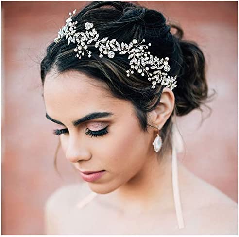 SWEETV Cristallo Copricapo da Sposa Argento Nuziale Cerchietti per Le spose Perla Fasce per capelli Strass Accessori capelli – idea regalo interista