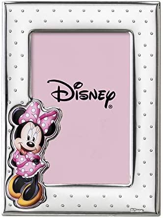 Disney Baby – Minnie Mouse – Cornice Porta Foto in Argento con dettagli dipinti a Colori da Tavolo o Comodino per la Cameretta del Bambino perfetta come Idea Regalo Battesimo o Compleanno – idea regalo udinese