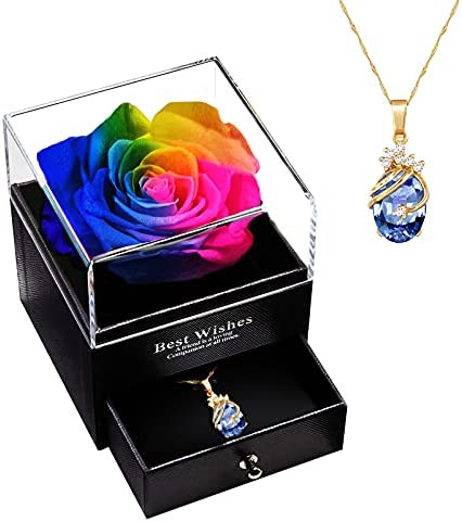 Anniversario Fidanzamento Regali per Lei, Rosa Eterna con Collana, Confezione Regalo Fiori Stabilizzata per Compleanno/San Valentine per Moglie, Fidanzata, Donne – idea regalo laziale