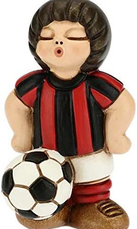 THUN – Soprammobile Bimbo Calciatore Rosso-Nero – Accessori Cameretta e Bomboniere – Linea Bomboniera – Formato Piccolo – Ceramica – 4,5 x 4,5 x 7 h cm – idea regalo milanista