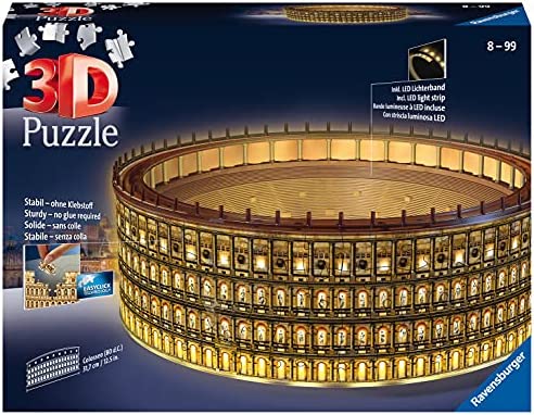 Ravensburger – 3D Puzzle Colosseo Night Edition con Luce, Roma, 216 Pezzi, 10+ Anni – idea regalo sampdoria