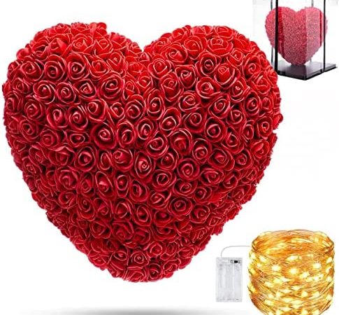 GRINADA® Cuore Di Rose Fiori Artificiali Con Scatola Confezione Idea Regalo Romantico Per Lei San Valentino Fidanzata Compleanno Festa Della Donna Mamma (Rosso) – idea regalo romanista