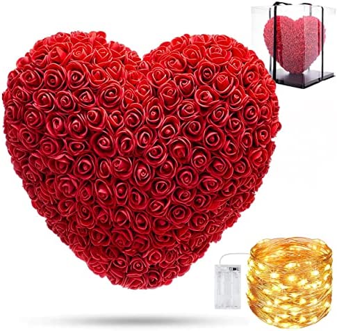 GRINADA® Cuore Di Rose Fiori Artificiali Con Scatola Confezione Idea Regalo Romantico Per Lei San Valentino Fidanzata Compleanno Festa Della Donna Mamma (Rosso) – idea regalo romanista