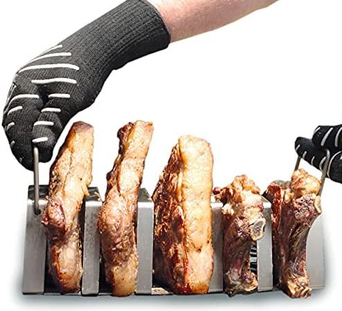 ACCESSORI BARBECUE BBQ ACCIAIO INOX professionale: COTTURA in VERTICALE Costate, Fiorentine e T-Bone [Mod. SPECIAL 4 Costate da 800 + 1 da 1200 g] Barbecue Gas, Barbecue a Carbonella, Barbecue a Legna – idea regalo fiorentina