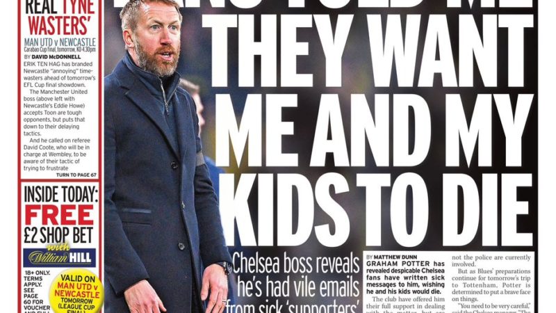 F. Romano pubblica: Graham Potter in prima pagina su Mirror: “I fan mi hanno detto che vogliono che io e i miei figli di…