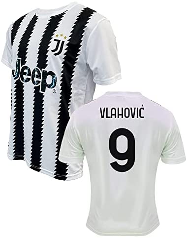 ZeroPlayer Maglia Bianconeri Personalizzata con Nome e Numero di Dusan Vlahovic 9 Home 2022 2023 Replica Ufficiale, Bianco, Nero, 100% Poliestere – idea regalo juventino