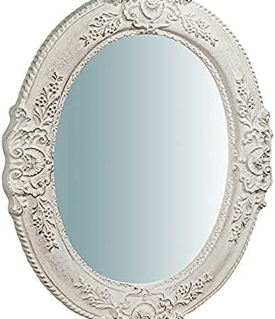 Biscottini specchio da parete bagno e camera 40x4x33 cm | Specchio ingresso da parete con ganci | Specchio bianco – idea regalo fiorentina
