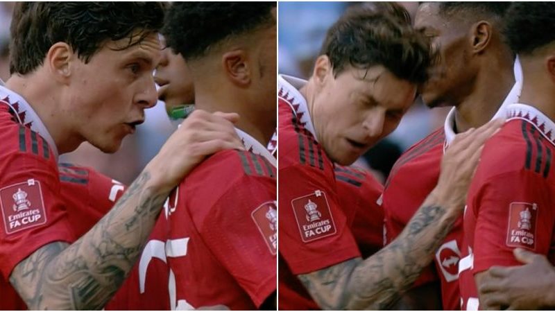 Il difensore del Manchester United Victor Lindelof colpito da un accendino lanciato da un tifoso del Manchester City nella finale di FA Cup