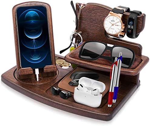 Regalo Uomo Compleanno Docking Station in Legno per Cellulare Supporto Portafoglio Orologio Supporto Regalo da Uomo Anniversario Regalo per Lui Marito Moglie Natale Regalo per papà Fidanzato Fratello – idea regalo romanista