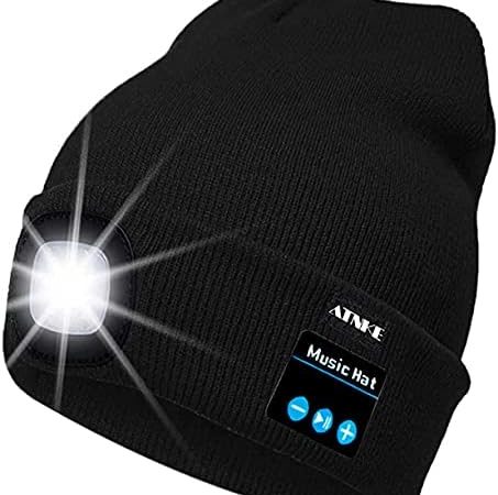 ATNKE Berretto Bluetooth con LED Illuminato, USB Ricaricabile Wireless Musicale Cappello da Corsa Ultra Bright 4 LED Impermeabile Lampada Uso per Sci Escursionismo Campeggio Ciclismo – idea regalo sampdoria