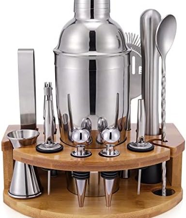 Set Cocktail Shaker con Supporto, Kit Barman Professionale da 750 ml da 12 Pezzi per Mescolare Bevande, Regali per Uomini, Papà, Donne, Amanti dei Cocktail, Set da Barista per Feste da Bar a Casa – idea regalo romanista
