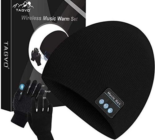 TAGVO Bluetooth V5.0 Beanie con Guanti Touchscreen Set, Inverno Caldo Lavorato a Maglia Senza Fili Bluetooth Cuffia Musica Cappello per Corsa Sci Escursionismo, Regalo di Natale – idea regalo sampdoria