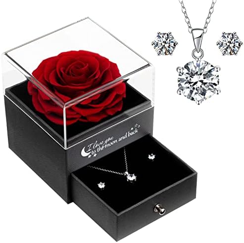 Sunia Rosa Eterna – Vera Rosa Rosso Stabilizzata con Regalo Collana Donna Argento, Fiore di Rosa Reale Incantato per L’anniversario di San Valentino Regali Natale per le Donne Mamma – idea regalo udinese