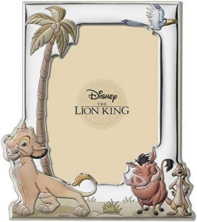 Disney Baby – Il Re Leone – Cornice Porta Foto in Argento con dettagli dipinti a Colori da Tavolo o Comodino per la Cameretta del Bambino perfetta come Idea Regalo Battesimo o Compleanno – idea regalo romanista