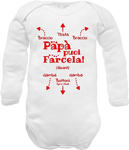 body neonato manica lunga caldo cotone con frase Papà puoi farcela e istruzioni per vestizione (Regalo papà cc ml TG 00: 0-3 mesi) – idea regalo inter