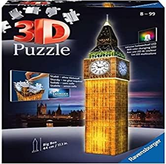 Ravensburger – 3D Puzzle Big Ben Night Edition con Luce, Londra, 216 Pezzi, 8+ Anni – idea regalo sampdoria