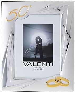 Valenti&Co – Cornice Portafoto in Argento cm 13×18. Ideale Come Regalo per Nozze d’oro – 50 Anni di Matrimonio o per Il Cinquantesimo di parenti, Nonni o Mamma e papà. – idea regalo udinese