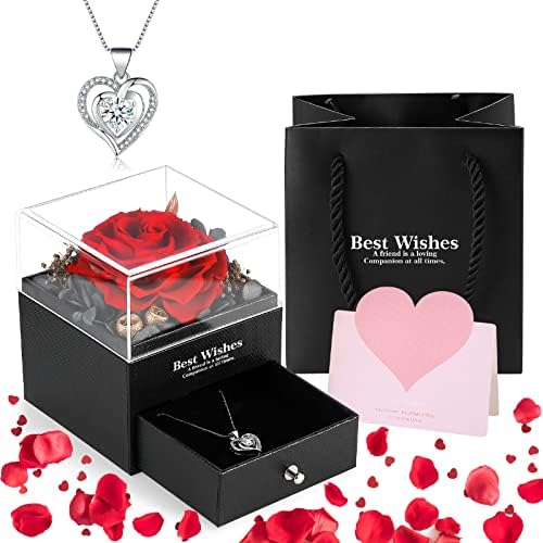 Daover Rosa Eterna Confezione Regalo, Rosa Stabilizzata Vera, Rosa Eterna con Collana Cuore Regalo, Regali Romantici per Lei, Regalo Compleanno Mamma, Regalo Anniversario Matrimonio, Regalo Natale – idea regalo romanista