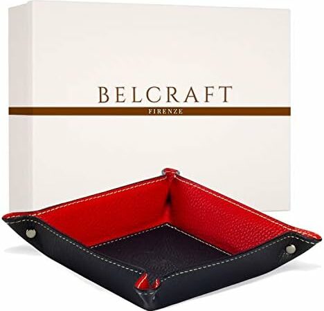 Belcraft Luni Svuotatasche in Pelle, Elegante Pensiero con Scatola Regalo, Realizzato a Mano da Artigiani Toscani, Porta Oggetti, Nero (19×19 cm) – idea regalo fiorentina