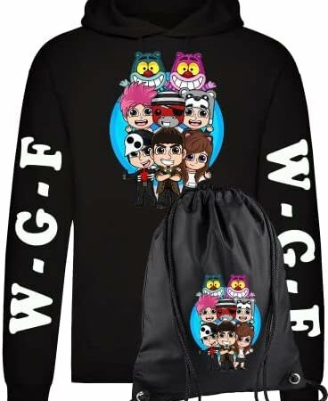 Felpa in Cotone Naturale con Cappuccio Hoodie Unisex per i Fans dei Gamer Youtuber Team -W.G.F- Videogiochi Game con Sacca Sport per Bambini Ragazzi e Adolescenti Gaming Merch (Nero – V2, 10 anni) – idea regalo romanista