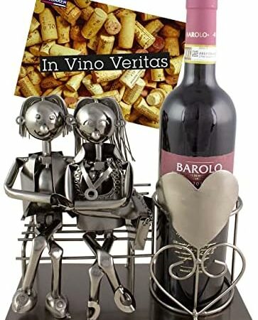 Brubaker Portabottiglie Amanti sulla Panchina – Portabottiglie da Vino Argento – Portabottiglie in Metallo Figura Amore – Regalo di Scultura in Metallo per Coppie Sposate con Carta Regalo – idea regalo milan