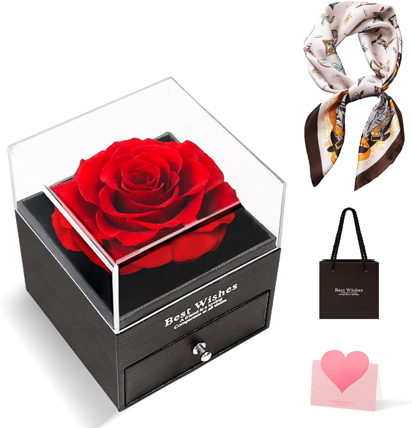 Rosa Eterna, Idea Regalo per lei,Rosa Stabilizzata Vera, Confezione Regalo per la Festa della Mamma, Rosa Conservata con Sciarpa di Seta,Compleanno, Anniversario, Regalo per Mamma, Fidanzata, Moglie – idea regalo romanista