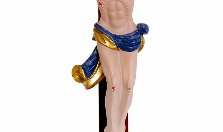 Kaltner Präsente Idea regalo – Crocifisso da parete in legno di abete rosso mogano colorato con figura di Gesù Cristo su croce dipinta a mano – idea regalo as roma