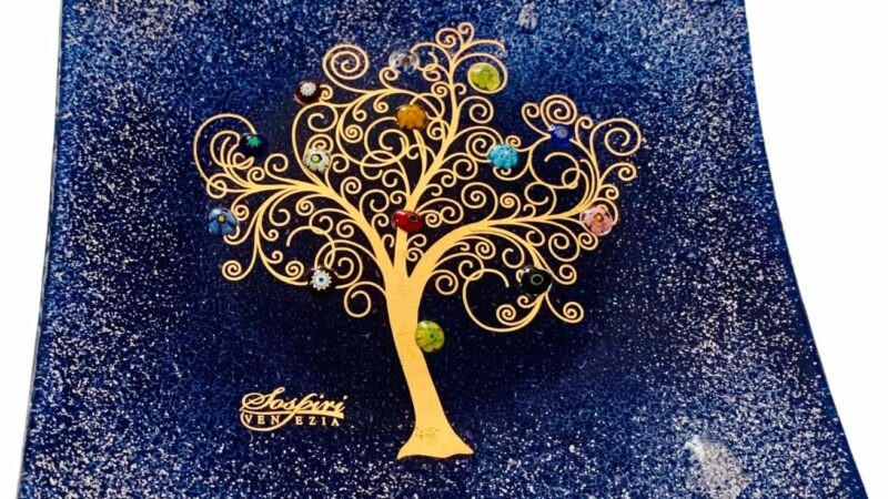 Sospiri Venezia Svuotatasche Albero della Vita in Vetro di Murano Murrine e Oro Idea Regalo Piatto Vassoio Decorativo Made Italy Portaoggetti Soprammobile Bomboniere Cerimonia 29X29 cm – idea regalo romanista