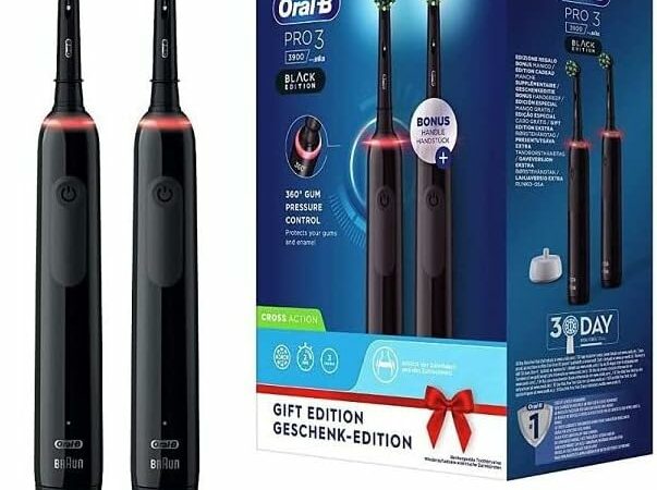 Oral-B Pro 3 Spazzolino Elettrico 2 Spazzolini, Sensore di Pressione, Ideale per Denti Sensibili 2 Testine, Batteria Litio Idea Regalo, Nero – idea regalo milan