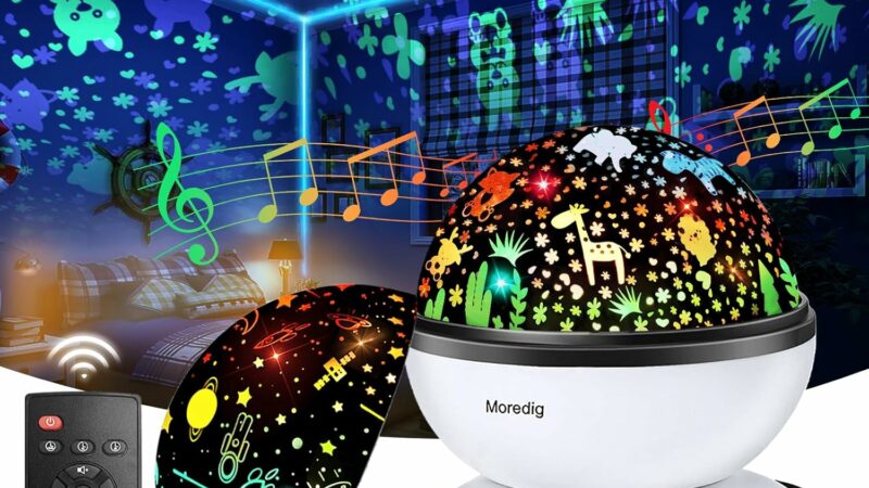 Moredig – Proiettore Stelle Bambini, 360° Rotazione Musicale Proiettore Bambini con Schermo a Led e Telecomando, 8 Modalità Luce Notturna Bambini, Regalo per Neonati, Regali Bambini, Regalo Bambina – idea regalo udinese