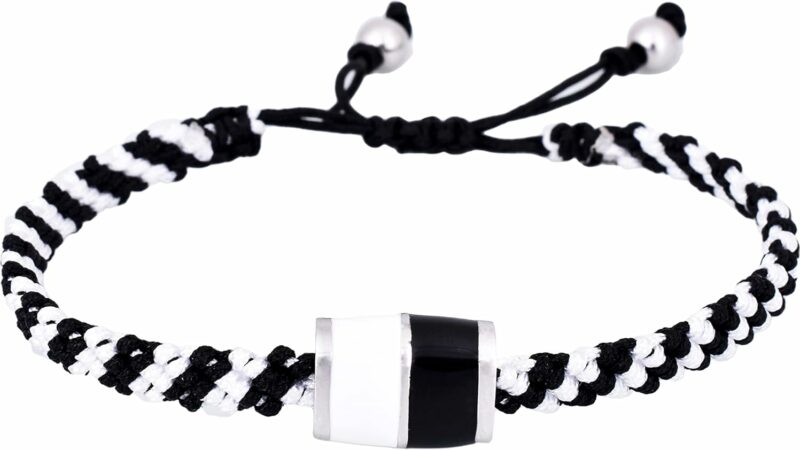 Italyanissimo Bracciale in macramè e Argento 925 rodiato oro bianco con smalti. Per tifosi bianco nero stile juve. – idea regalo juve