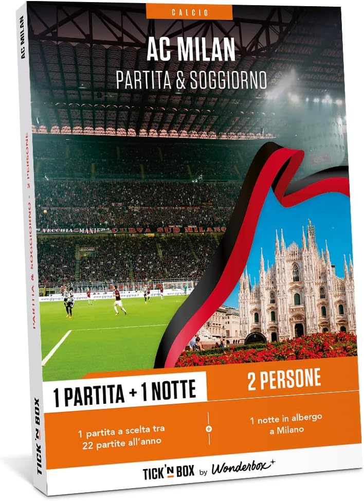 Tick&Box, Cofanetto Regalo, AC Milan Soggiorno, 1 Partita + 1 Notte, 2 Persone, Notte in Albergo a Milano – idea regalo milan
