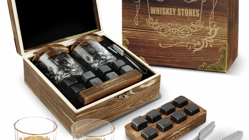 E EASTSTORM Set Whisky Regalo di 2 Bicchieri Uomo per Lui Papà Marito, Pietre Barman – idea regalo romanista