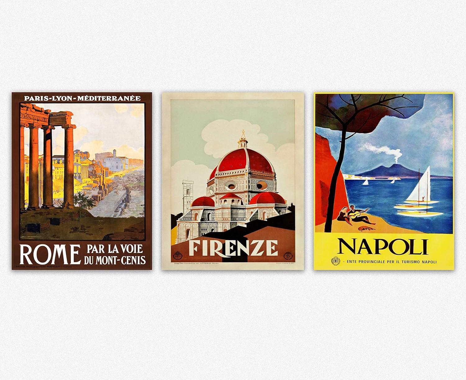 Wallbuddy Poster Di Viaggio Italiano Decorazioni Parete Insieme Di 3 – Roma, Firenze e Napoli Italia Poster Da Parete – Vintage Decorazioni Stanza Contemporaneo Stampe Galleria Regalo (40cm x 50cm) – idea regalo as roma