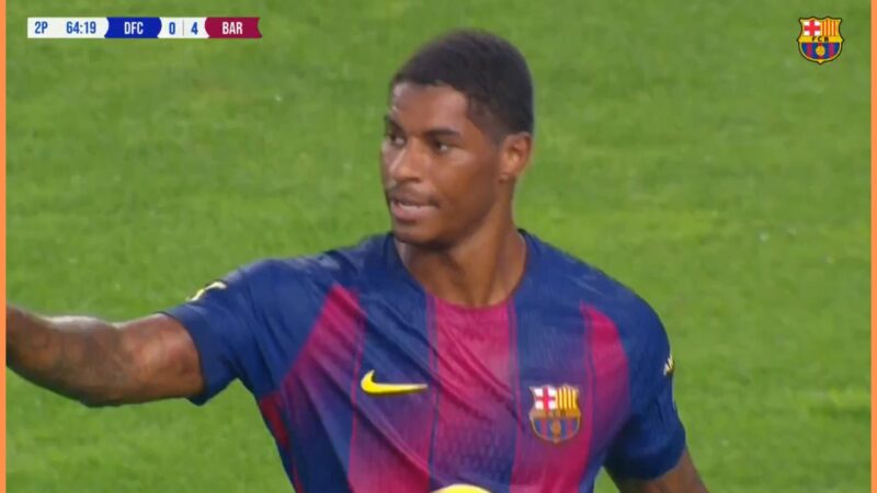 Marcus Rashford segna il primo goal del Barcellona