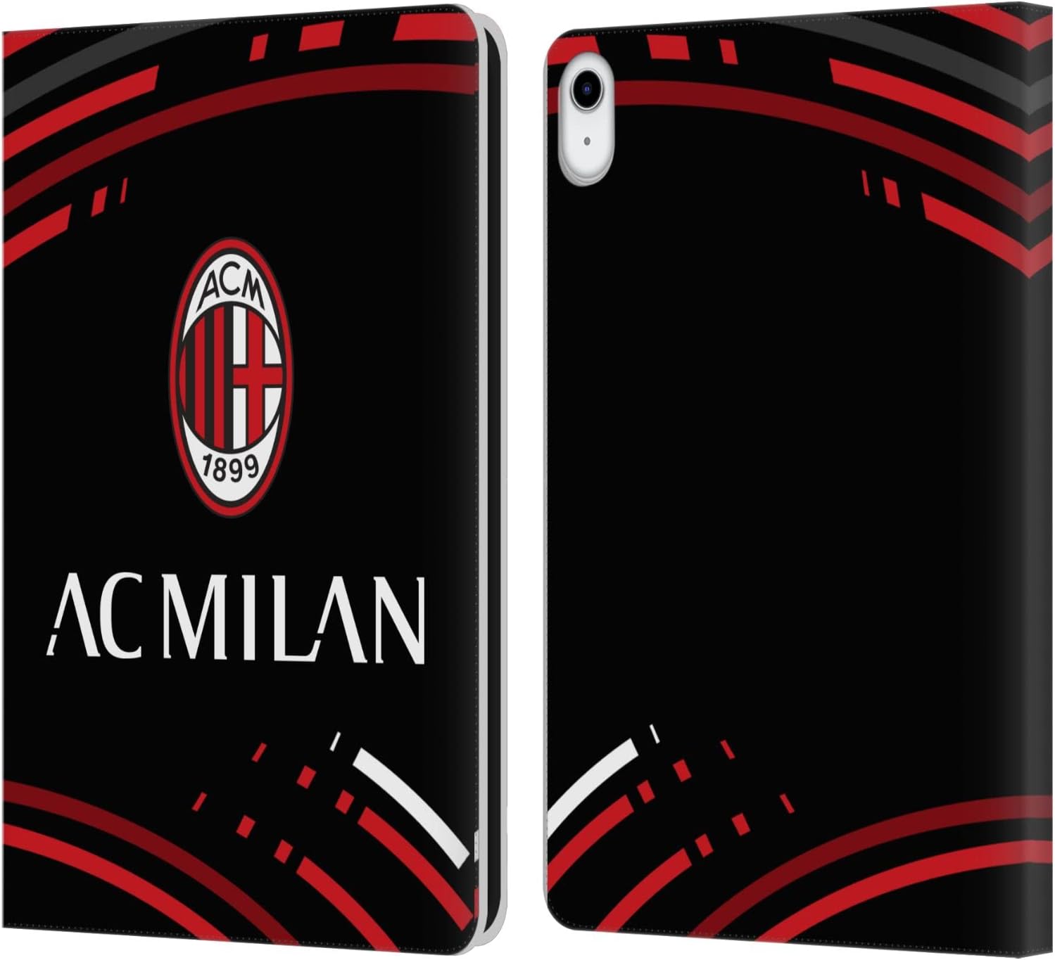 Head Case Designs Licenza Ufficiale AC Milan Curvato Modelli Cresta Custodia Portafoglio in Pelle Compatibile con Apple iPad 10.9 (2022/2025) – idea regalo milan