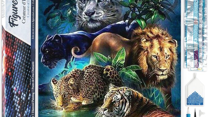 Figured’Art Diamond Painting Art 5D kit completo 40x50cm Tela Arrotolata Interamente da Ricoprire di Diamonds Quadrati – Animali Della Giungla – Pittura Diamante – Attività Creativa per Adulti – idea regalo inter