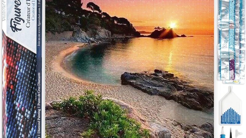 Figured’Art Diamond Painting Art 5D kit completo 40x50cm Tela Arrotolata Interamente da Ricoprire di Diamonds Quadrati – Spiaggia E Tramonto – Pittura Diamante – Attività Creativa per Adulti – idea regalo inter