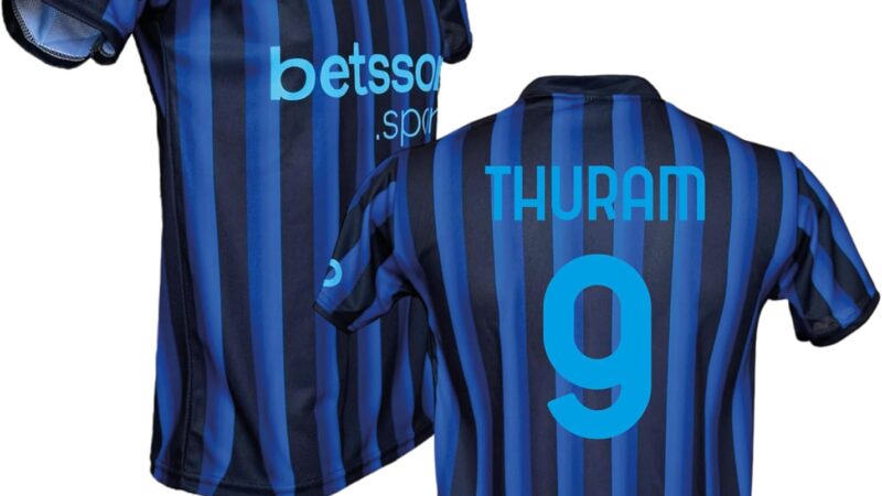 Generico Maglia Calcio neroazzurra Personalizzata Thuram 9 creata utilizzando Maglia Replica Autorizzata 2025-2026 Taglie da Bambino Ragazzo – idea regalo inter