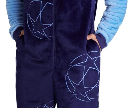 MANCHESTER CITY Tuta intera FC per uomini e ragazzi, pigiama intero con cappuccio in pile, abbigliamento da calcio Champions League, regalo per lui – idea regalo inter