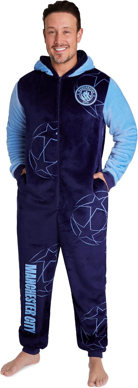 MANCHESTER CITY Tuta intera FC per uomini e ragazzi, pigiama intero con cappuccio in pile, abbigliamento da calcio Champions League, regalo per lui – idea regalo inter