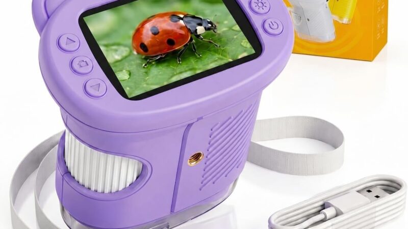 Kids Microscope, Portable Digital Microscope 1000X 4K with IPS Screen 2.4 Inch 8 LED USB Rechargeable STEM Educational Game for School, Gift for Boys and Girls 3-12 Years, Berenjena – idea regalo milan