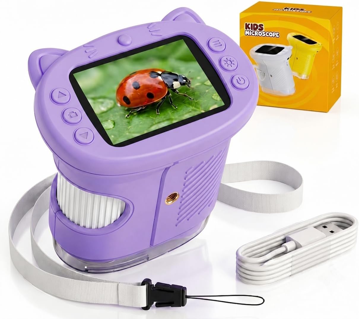 Kids Microscope, Portable Digital Microscope 1000X 4K with IPS Screen 2.4 Inch 8 LED USB Rechargeable STEM Educational Game for School, Gift for Boys and Girls 3-12 Years, Berenjena – idea regalo milan